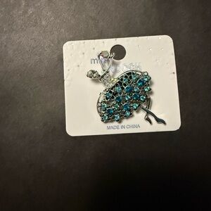 Mint Teal and Blue Crystal Peacock Brooch